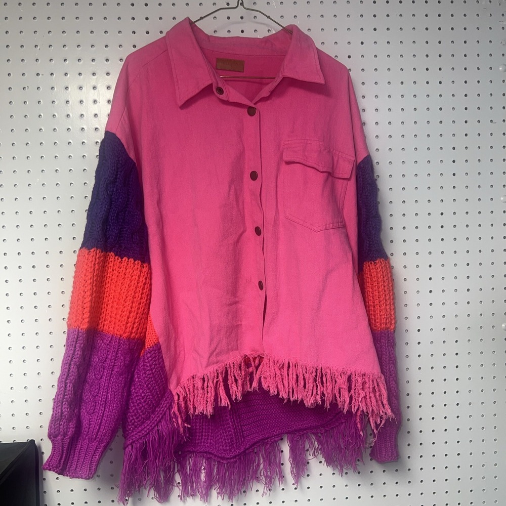 Vintage Umgee Quilted Jacket Womens Large Pink Multi-colored Jacket